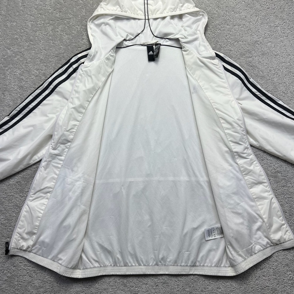 Adidas Jacket Mens S White Black Striped Full Zip Hooded Lightweight Windbreaker - Picture 9 of 16